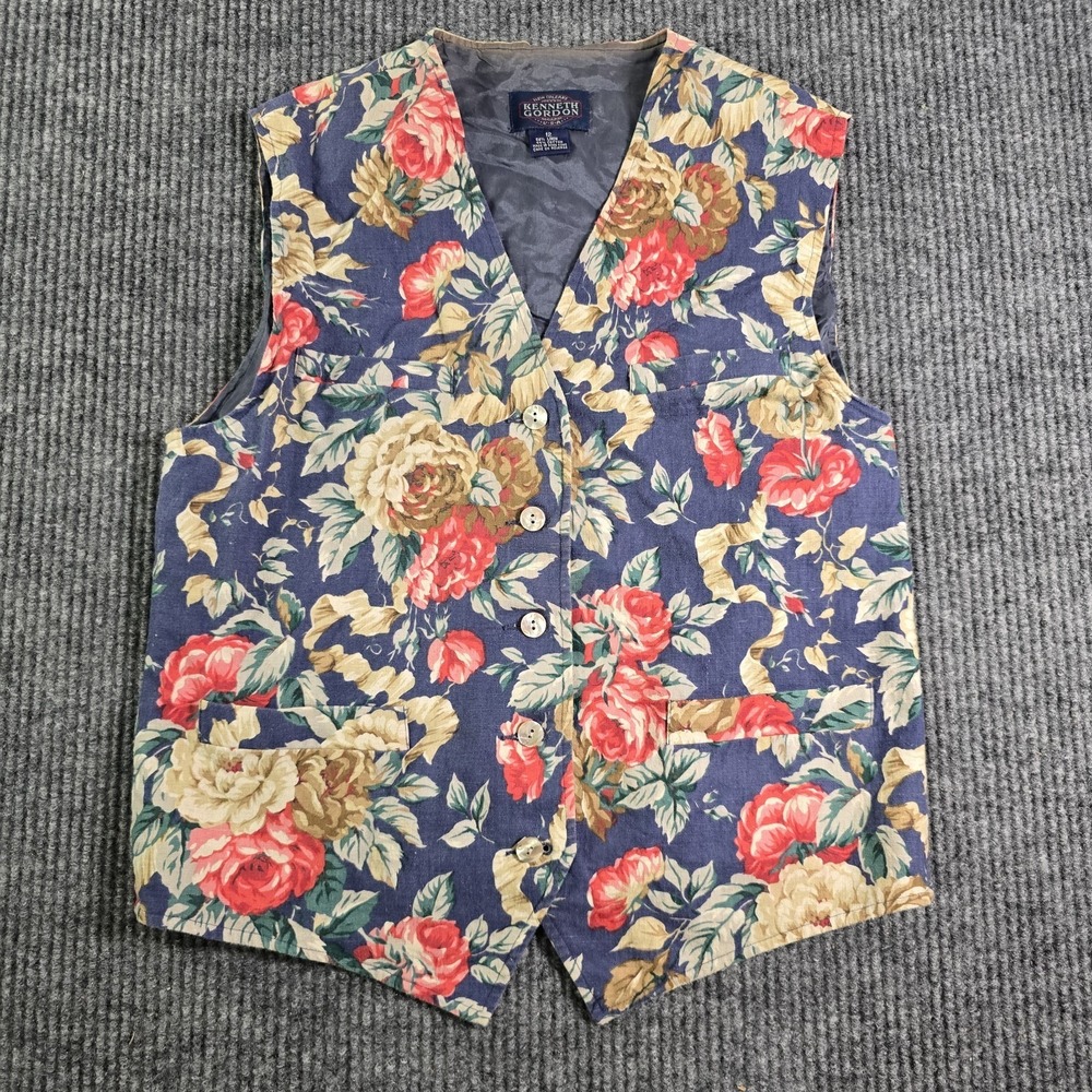 Vintage Kenneth Gordon Silk Floral Vest Buttons-up Size 12 Women